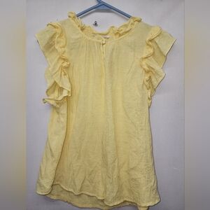 Mine Yellow Flutter Sleeve Ruffled Blouse